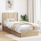 vidaXL Cadru de pat cu depozitare și tăblie Stejar Sonoma 90 x 190 cm 3414421