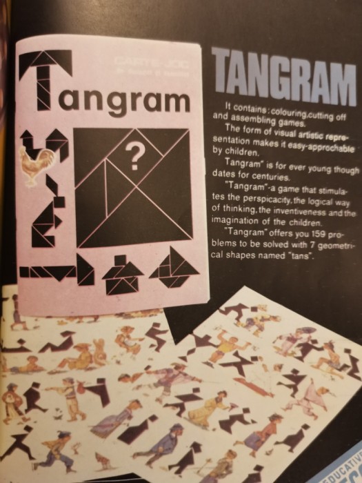 1989, Reclama joc TANGRAM comunism JECO 27x20 cm export EXIMCOOP C7