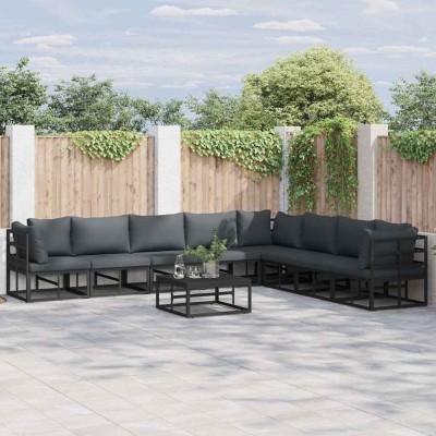 vidaXL Set de canapele pentru grădină cu pernă 8 pcs Negru Aluminiu 3378874 foto
