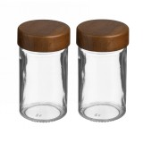 Set 2 recipiente din sticla Pufo Bamboo pentru sare, piper sau condimente, 10 cm