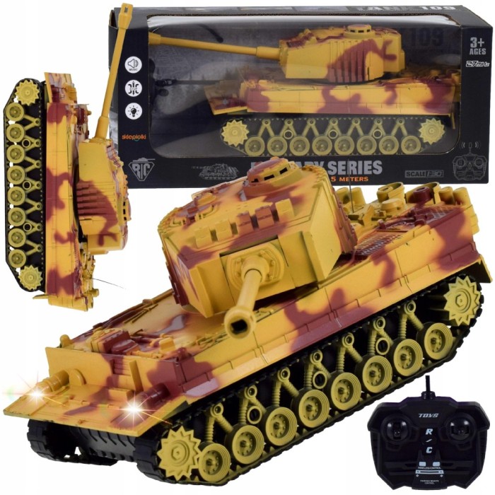 Tanc RC mare, telecomandat, cu turelă rotativă, sunet, set de telecomandă