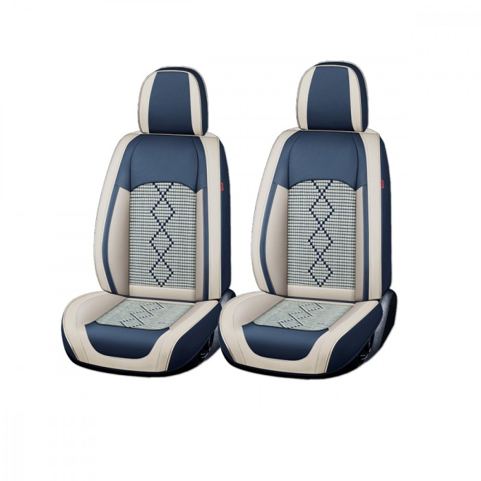 Huse auto premium 5 locuri Carguard Deluxe piele ecologica perforata si textil - albastru - alb Best CarHome
