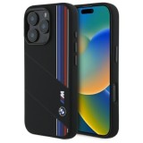Husa pentru iPhone 16 Pro - BMW Hardcase Silicone Cut Tricolor Lines MagSafe (BMHMP16L23SCUK) - Black