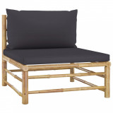 Canapea de mijloc pentru grădină, perne gri &icirc;nchis, bambus, vidaXL