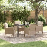 Cumpara ieftin Set de masă pentru grădină cu pernă 5 pcs Bej Rattan poli