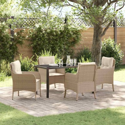 vidaXL Set de masă pentru grădină cu pernă 5 pcs Bej Rattan poli 3380171 foto
