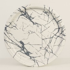 Tavă rotundă plastic dur, model marmura, 32x32x2,5 cm
