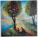 Pictură originală ulei pe p&acirc;nză &bdquo;Iubire&rdquo; 50x50 cm &ndash;pe șasiu.Certificat cu semnătura si ștampila artistului