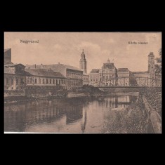 Carte poștală veche Oradea &ndash; Malul Crisului cu Primaria &ndash; 1915