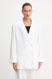 Gestuz blazer din amestec de in culoarea alb, cu doua randuri de nasturi, uni, 10910285