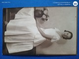 Distinsa doamna in rochie alba de printesa , fotografie de epoca , anii 1900 ,REGALITATE ROMANIA , tip carte postala circulata