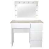 Masa de toaleta/machiaj, Irina, alba, cu oglinda si LED-uri, 94x43x141 cm