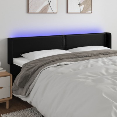 vidaXL Tăblie de pat cu LED, negru, 183x16x78/88 cm, piele ecologică 3123198 foto