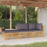 VidaXL Set mobilier grădină cu perne, 3 piese, lemn masiv de tec