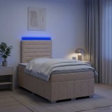 Cumpara ieftin Pat cu arcuri LED si saltea Crem 120 x 190 cm Tesatura