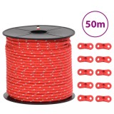 vidaXL Funie pentru cort cu benzi reflectorizante și chei, 50 m, 4 mm