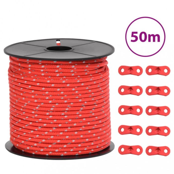 Gossi funie pentru cort cu benzi reflectorizante si chei, 50 m, 4 mm