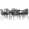 Gossi set de sufragerie de gradina 7 piese neagra sticla polirattan