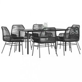 Gossi set de sufragerie de gradina 7 piese neagra sticla polirattan