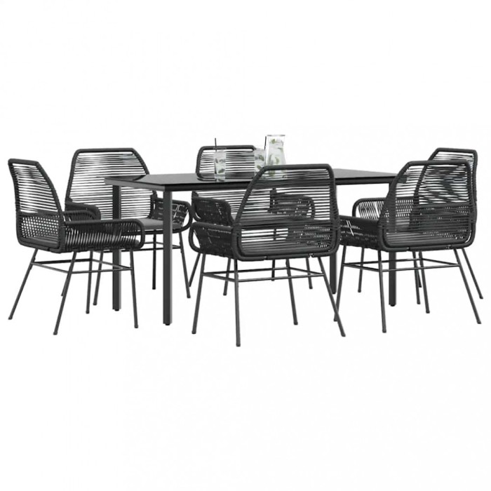Gossi set de sufragerie de gradina 7 piese neagra sticla polirattan