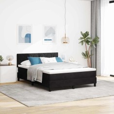 vidaXL Pat cu Arcuri și Saltea cu saltea Negru 140 x 190 cm țesătură