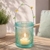 Felinar Decorativ din Sticla cu Maner Metalic, Menta, &Oslash;7,5x10cm, CMCLASS