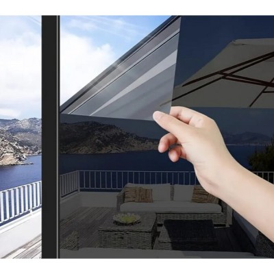 Folie Reflexiva protectie Geamuri termopan, montare pe interior cu Efect de Oglinda Pentru Intimitate si Protectie Solara, Negru, 45 x 300 cm, TopBaza foto