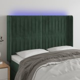 vidaXL Tăblie de pat cu LED, verde &icirc;nchis, 147x16x118/128 cm, catifea
