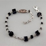 Cumpara ieftin Brățară Argint 925 Placată Rodiu, Agat Negru, Leonardo, Ajustabilă 19-24cm, Bijuterie Damă, Made in Italy