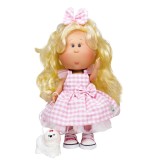 Papusa Nines D&#039;Onil, Mia, cu parul blond, catel, articulatii, miros de vanilie, 30 cm