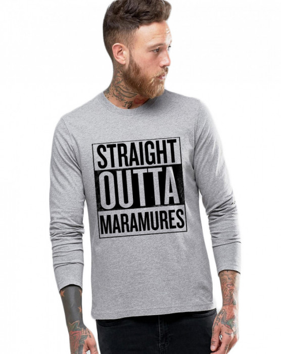 Bluza barbati gri cu text negru - Straight Outta Maramures - S