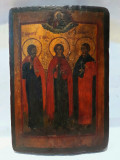 Cumpara ieftin Icoana rusa veche cu documente, 3 Sfinti: Arh. Mihail si doi sfinti, 28,3 x 20cm