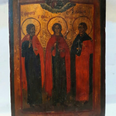 Icoana rusa veche cu documente, 3 Sfinti: Arh. Mihail si doi sfinti, 28,3 x 20cm
