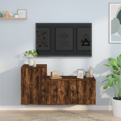 vidaXL Set dulapuri TV, 2 piese, stejar fumuriu, lemn prelucrat 3188467 foto