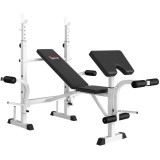 HOMCOM Bancă cu Suport pentru Haltere, Presă pentru Piept, Presă pentru Picioare, Suport pentru Brațe pentru Flexii Biceps, Oțel, negru+alb | Aosom Ro