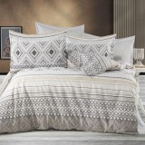 Lenjerie pat dublu,bumbac ranforce,4 piese,gri cu forme geometrice,RNFN250