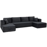HOMCOM Canapea modulară &icirc;n U cu 2 chaiselongue, canapea extensibilă tip cord cu spumă de &icirc;naltă densitate și șezut cu arcuri, Gri &icirc;nchis | Aosom Roman