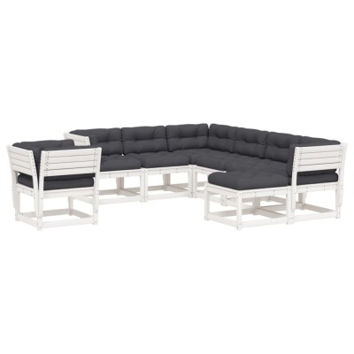 Set mobilier gradina cu perne, 8 piese, alb, lemn masiv de pin foto