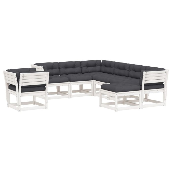 Set mobilier gradina cu perne, 8 piese, alb, lemn masiv de pin