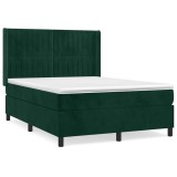 Cumpara ieftin Pat box spring cu saltea, verde inchis, 140x200 cm, catifea