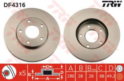 Disc frana NISSAN PRIMERA Hatchback (P11) (1996 - 2002) TRW DF4316 foto