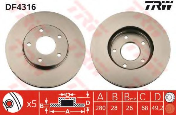 Disc frana NISSAN PRIMERA Hatchback (P11) (1996 - 2002) TRW DF4316