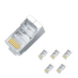 Cumpara ieftin Set 5 conectori retea RJ45 ecranati Cat6e EZ pass through pentru cablu UTP sau FTP, pini placati cu aur, carcasa metal si plastic