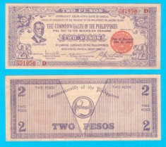 Filipine (p#S647B) 2 Pesos 1942 aUNC &#039;Negros Occidental&#039; serie: 501950 D