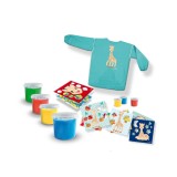 Cumpara ieftin Set pictura cu degetele, 4 culori acuarele pentru degete, planse si sort Girafa Sophie, +12 luni
