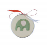 Martisor oglinda rotunda, Onore, crem, piele ecologica, 1 x 7 cm diametru, model elefant verde