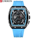 Ceas bărbătesc Curren 8442, Cronograf Sport Quartz, Casual, Curea Silicon blue marine, Design Modern