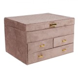 Cutie Organizator Bijuterii, Velvet, Nude, 25x19x16cm, Sertare și Oglindă, Oem