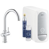 Baterie de bucatarie cu sistem de filtrare, racire si acidulare apa, cu pipa C, crom, Grohe Blue Home New