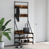 Suport de haine cu raft de pantofi stejar fumuriu, 70x40x184 cm